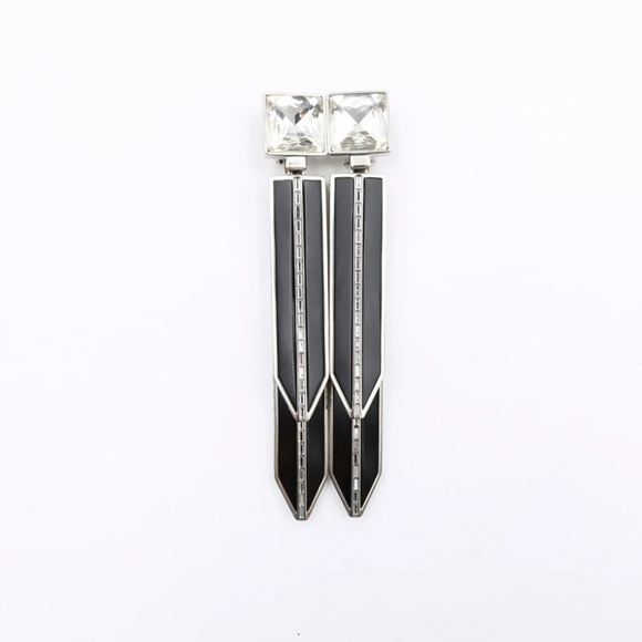 *SOLD* Perfect Luxury Gift of Love Black & Silver Saint Laurent Clip-On Earrings - Picture 3 of 11